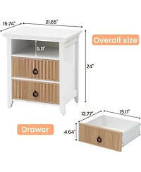 gaomon Wooden Nightstand with 2 Drawers and Open Shelf Ripple Pattern Bedside Table with Fluted Design Suitable End Side Table for Bedroom Living Room