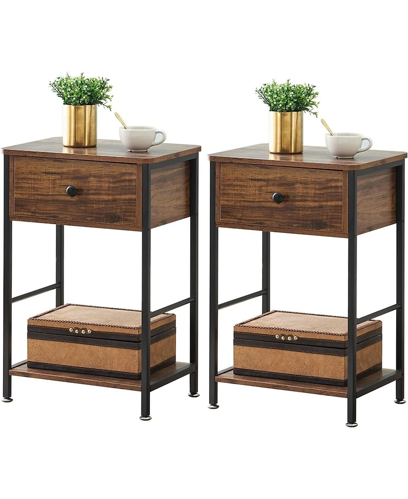 gaomon Nightstand Set of 2 Small End Side Tables with Storage Shelf and Large Drawer Industrial Slim Nightstands Bedside Tables for Bedroom