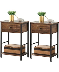 gaomon Nightstand Set of 2 Small End Side Tables with Storage Shelf and Large Drawer Industrial Slim Nightstands Bedside Tables for Bedroom