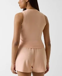 Guess Womens Clara Round Neck Sleeveless Crop Top Relaxed Fit High Rise Shorts