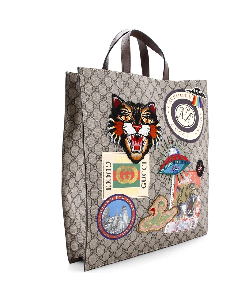 Pre-Owned Gucci North South Courrier Convertible Soft Open Tote Gg Coated Canvas with Applique