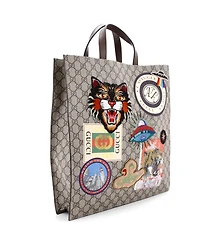 Pre-Owned Gucci North South Courrier Convertible Soft Open Tote Gg Coated Canvas with Applique