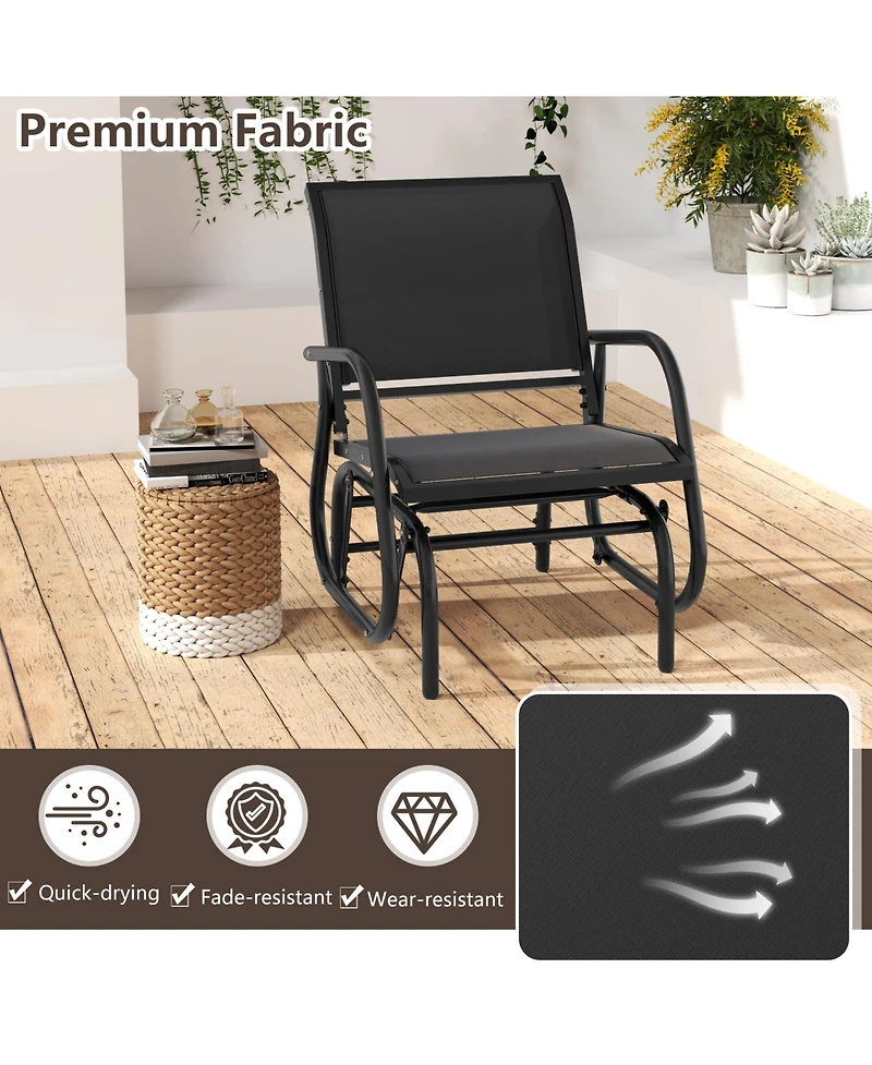 Gymax Rocking Chair w/ Study Metal Frame Comfortable Single Glider Patio Chair