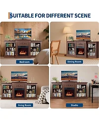 gaomon 67" Electric Fireplace Tv Stand with 18" Slim Built-in Heater, Remote, 12 Flame Colors, Adjustable Storage Cabinets, Wood Finish, Ent