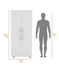flynama Hazel Armoire Melamine with Two Doors Four Shelves and Two Clothes Hanging Bars Bedroom Storage Organizer