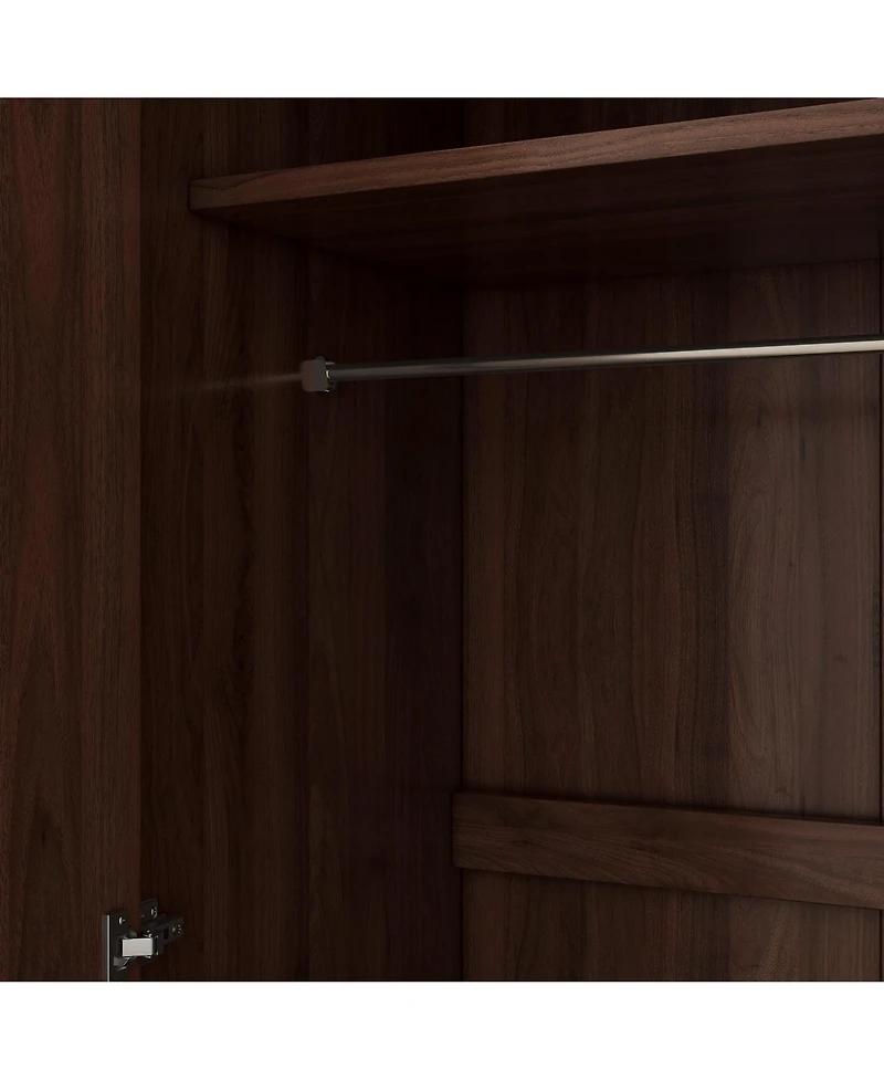 flynama 2 Door Wooden Wardrobe Armoire with 3 Storage Shelves Brown Clothing Storage Cabinet for Bedroom and Guest Room