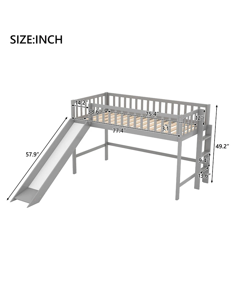 flynama Low Loft Bed With Ladder And Slide Pine Wood Mdf Construction