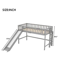 flynama Low Loft Bed With Ladder And Slide Pine Wood Mdf Construction