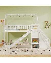 Sugift Twin Over Twin Bunk Bed with Slide and Staircase