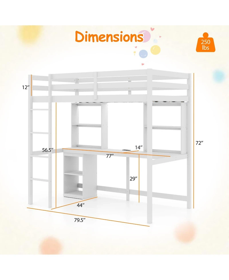 Sugift Twin Loft Bed with Led Lights Desk No Box Spring Needed