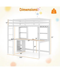 Sugift Twin Loft Bed with Led Lights Desk No Box Spring Needed