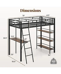 Sugift Twin Loft Bed with Desk and Shelves for Kids and Home