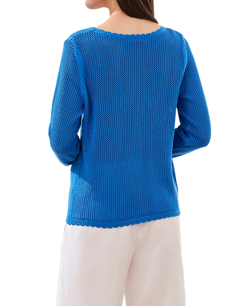 Tribal Women's Open-Stitch Embroidered Crew Neck Sweater