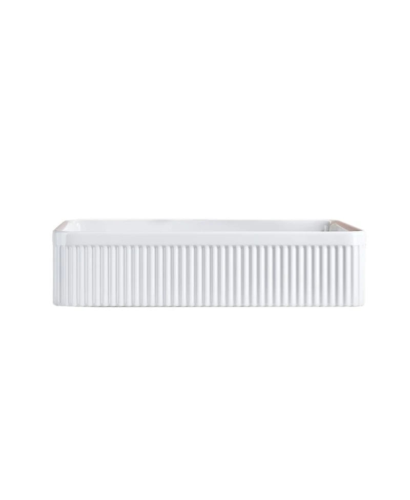 Sillysis 20.1" White Rectangular Ceramic Vessel Sink, Modern Drop-In Bathroom Basin with Vertical Stripe, Contemporary Style