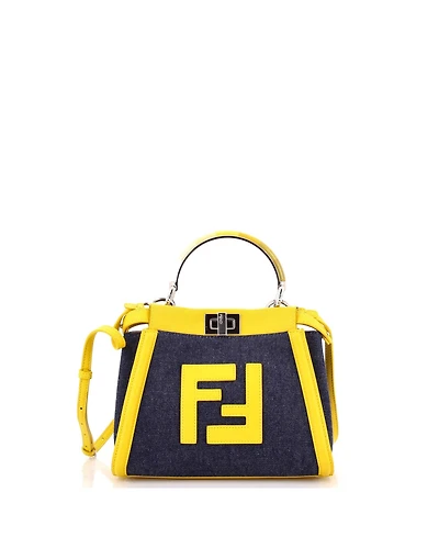 Pre-Owned Fendi Mini Peekaboo Bag Denim with Ff Leather Applique