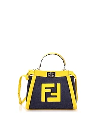 Pre-Owned Fendi Mini Peekaboo Bag Denim with Ff Leather Applique