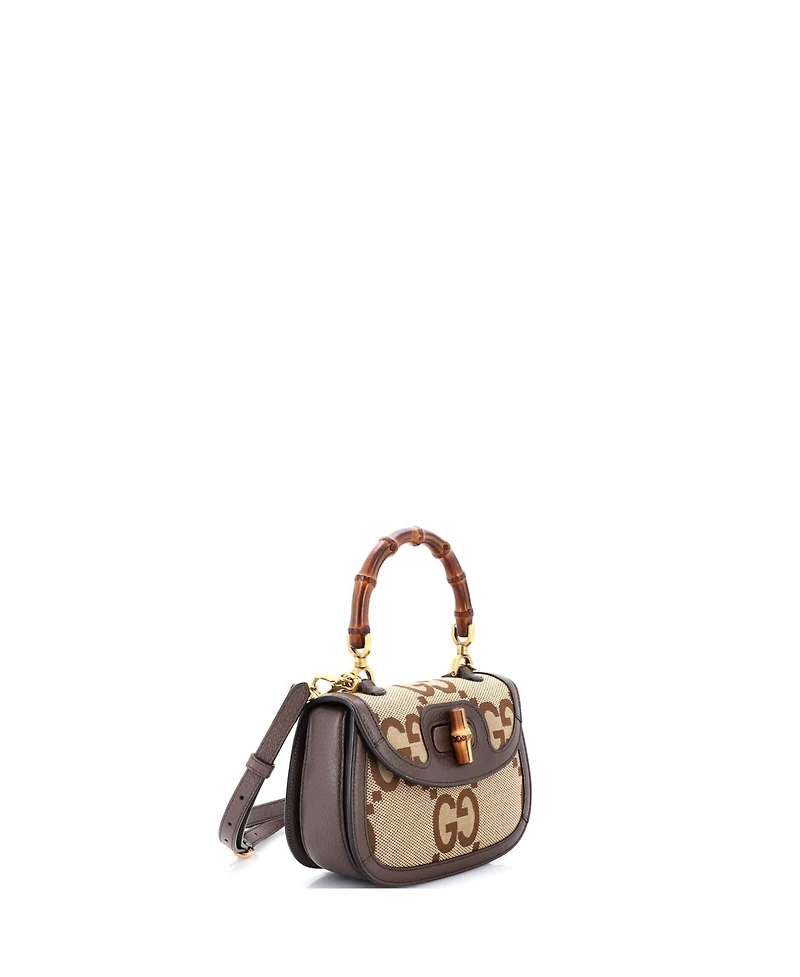 Pre-Owned Gucci Small Bamboo 1947 Top Handle Bag Jumbo Gg Canvas