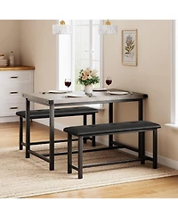 gaomon Dining Table Set for 4, Kitchen Table with Upholstered Bench, Rectangular Dining Room Table Set with 2 Benches, 3Pieces Kitchen Table Set