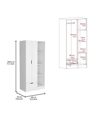 flynama Memphis Wardrobe Armoire with 4-Tier Shelves 1 Drawer Hanging Rod