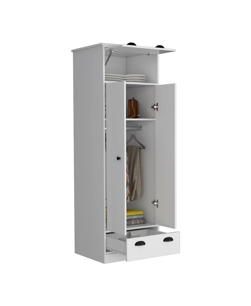 flynama Armoire with 1 Drawer 1 Hinged Drawer Handles Double Door Cabinet and Hanging Rod for Bedroom Storage