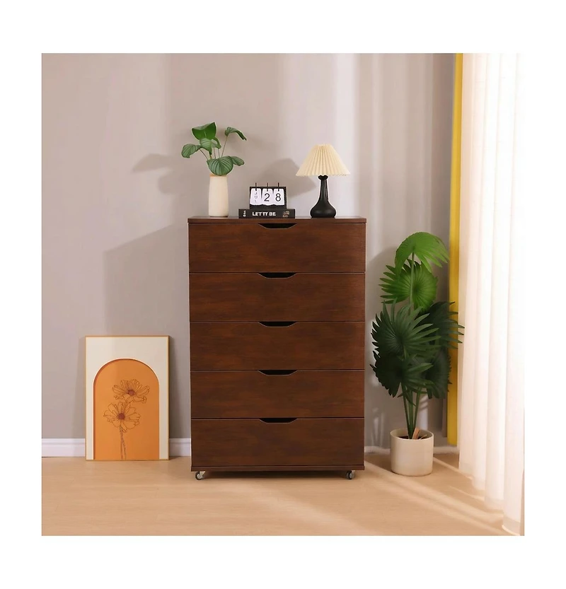 flynama Sturdy 5 Drawer Dresser on Wheels Mobile Storage Cabinet 30.71W 15.75D 44.49H for Bedroom Closet