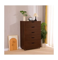 flynama Sturdy 5 Drawer Dresser on Wheels Mobile Storage Cabinet 30.71W 15.75D 44.49H for Bedroom Closet