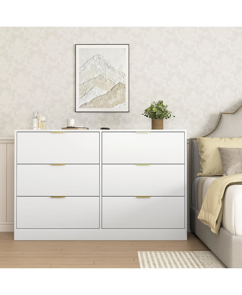 flynama Simply Modern 6 Drawer Dresser for Bedroom Living Room Hallway Entryway