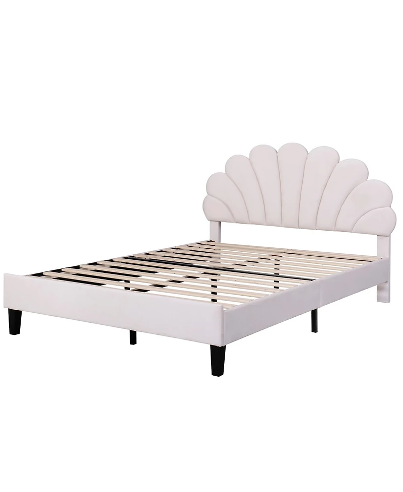 flynama Upholstered Platform Bed Flower Pattern Velvet Headboard No Box Spring Needed