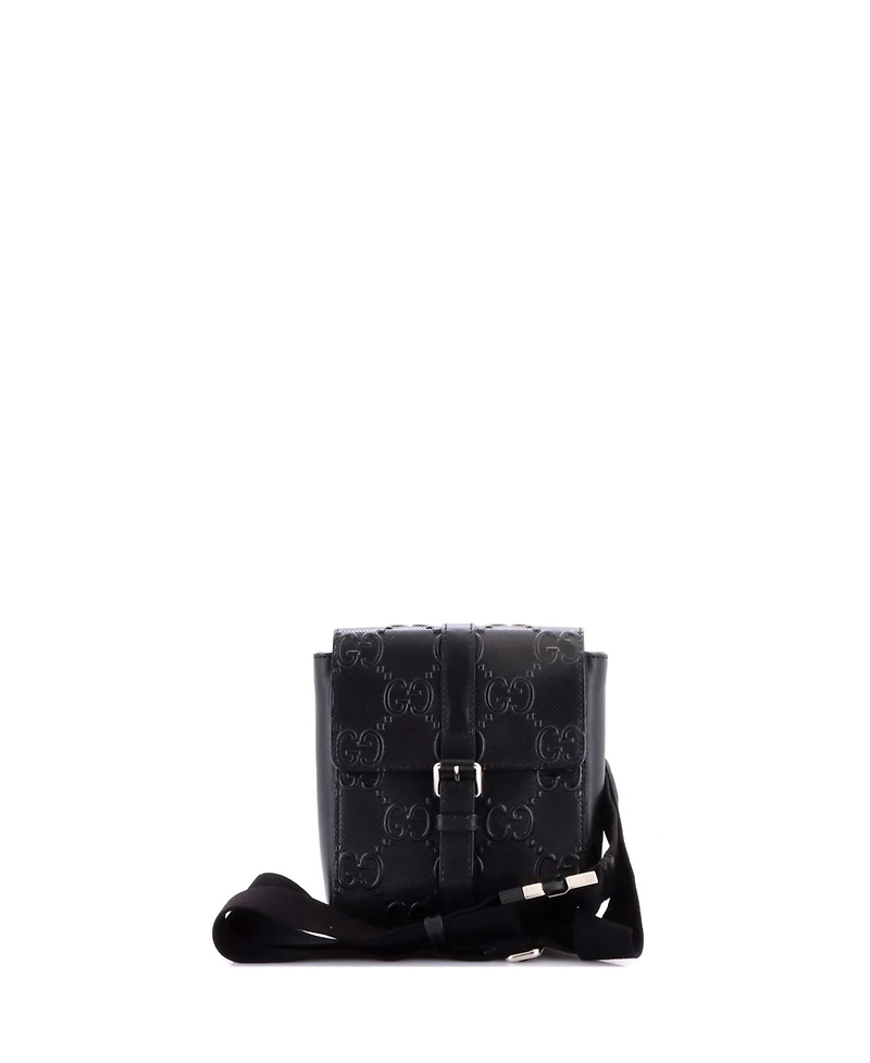 Pre-Owned Gucci Double Belt Bag Gg Embossed Perforated Leather