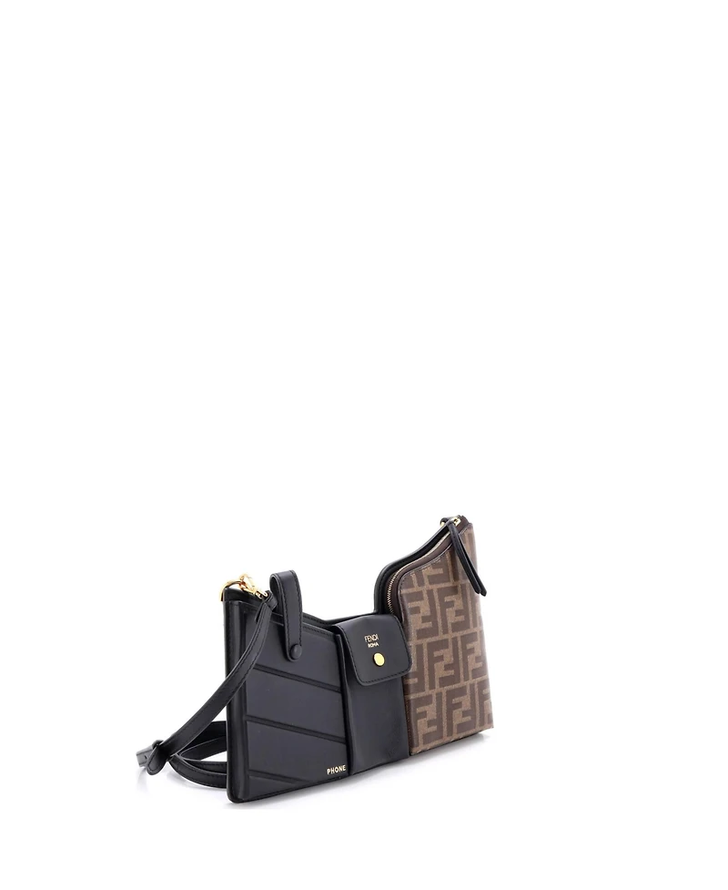 Pre-Owned Fendi Mini Bustine 3 Pockets Crossbody Bag Leather and Zucca Coated Canvas