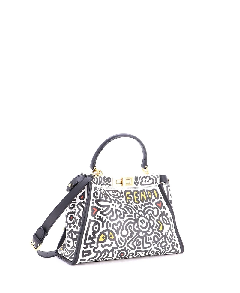 Pre-Owned Fendi Regular x Mr. Doodle Peekaboo Iconic Bag Printed Leather