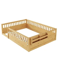 flynama Wood Montessori Floor Bed with High Rails Led Light and Reversible Storage Shelf