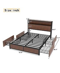 flynama Wooden Platform Bed With Multiple Drawers Storage Socket Wood