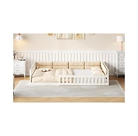 flynama Wood Upholstered Platform Bed Guardrail Fluffy Pillows Pine Wood Mdf