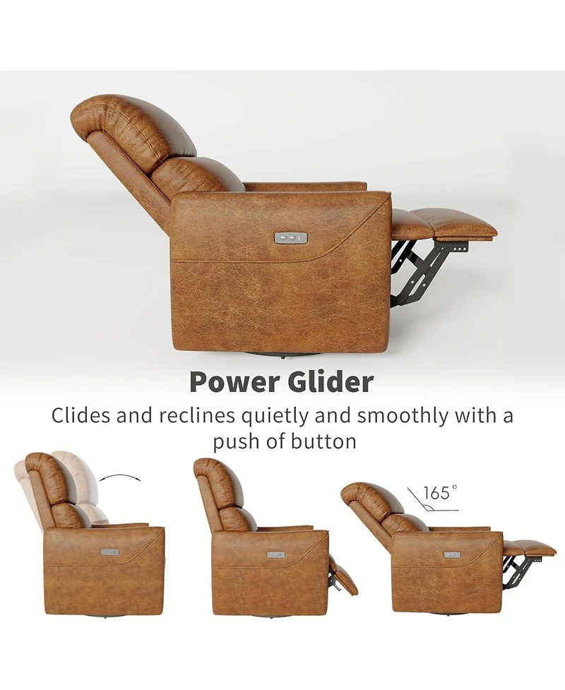 gaomon Pu Leather Power Swivel Glider Recliner, Electric Nursery Rocker, Lumbar Support, Usb Port, Living Room, Bedroom