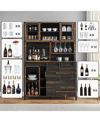 gaomon 70'' Tall Farmhouse Coffee Bar Cabinet, Kitchen Hutch Storage with Sliding Barn Door