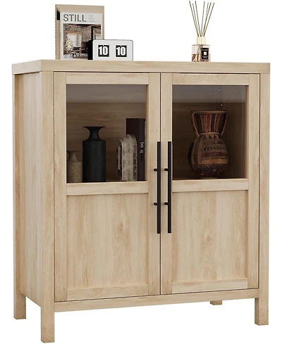 gaomon Sideboard Buffet Cabinet with Two Glass Doors Compact Modern Farmhouse Storage Natural