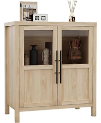 gaomon Sideboard Buffet Cabinet with Two Glass Doors Compact Modern Farmhouse Storage Natural