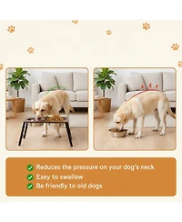 Aronkl Elevated Dog Bowl Stand with 2 Stainless Steel Bowls Tilted Wood Metal Joint Strain Relief Non-slip