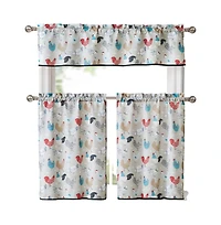 Kate Aurora Multi Rooster Complete 3 Pc Kitchen Curtain Tier and Valance Set