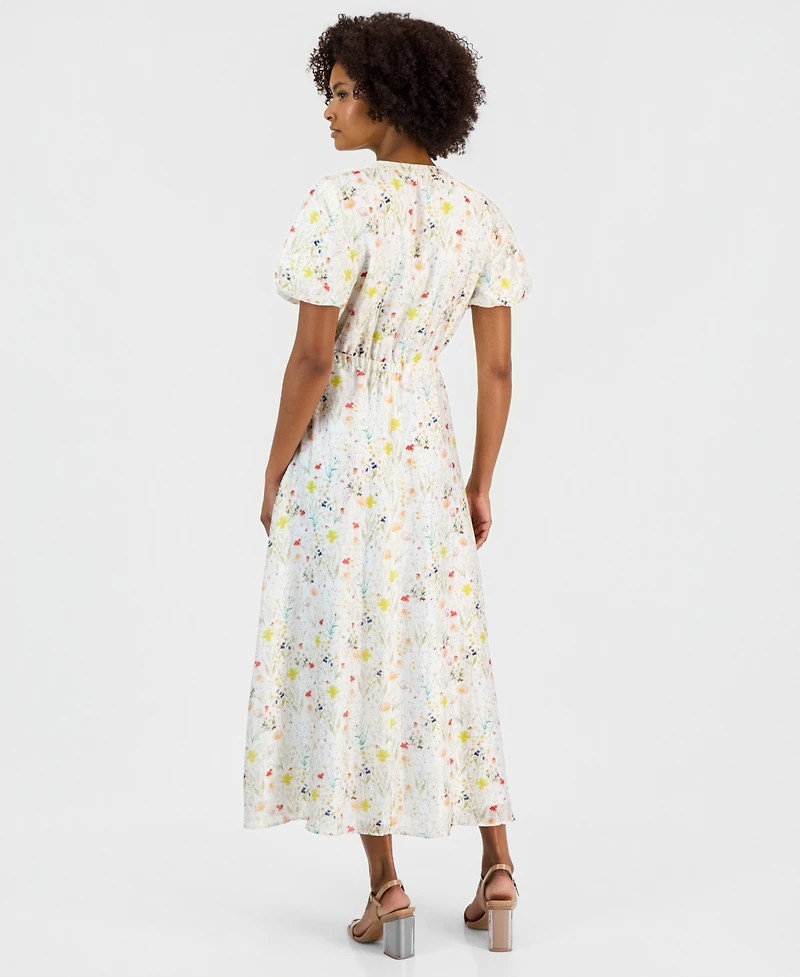 Vince Camuto Women's Split-Neck Puffed-Sleeve Maxi Dress