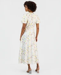 Vince Camuto Women's Split-Neck Puffed-Sleeve Maxi Dress