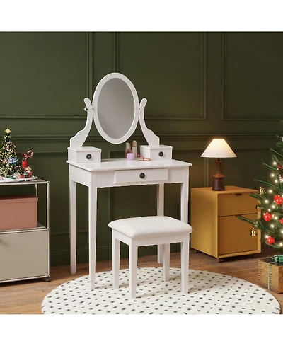 Flynama Chic Standard Vanity Table with Basic Standard Mirror and Cushioned Stool Makeup