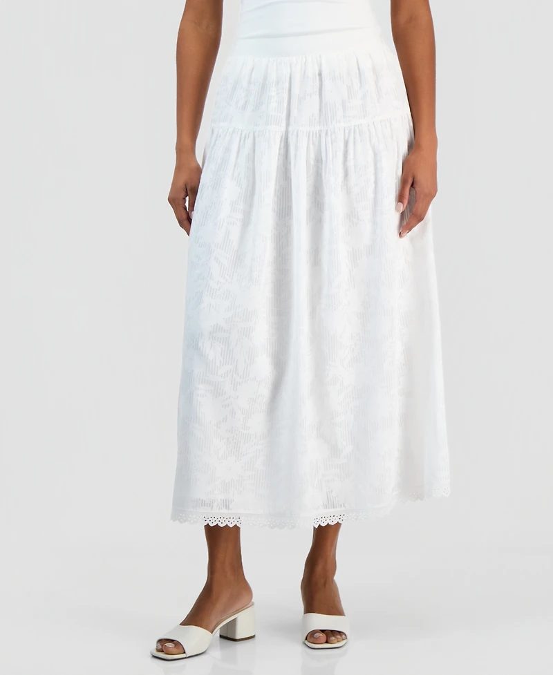 Vince Camuto Women's Tonal-Print Tiered Lace-Trim Maxi Skirt