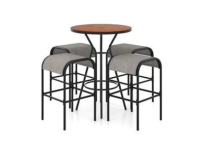 Slickblue 5-Piece Patio Round Bar Table Set with 1.6 Inch Umbrella Hole