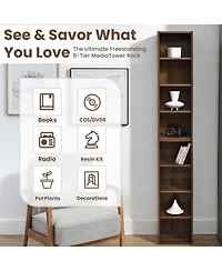 Rainsken 8-Tier Tall Narrow Bookshelf, Slim Storage Cabinet & Display Bookcase with Adjustable Shelves for Living Room