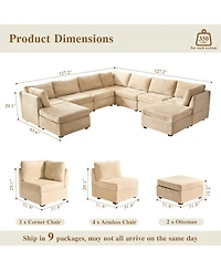 Xizzi 9-Piece Modular Sectional Sofa Couch with Chaise Ottomans, Comfy Plush Corduroy Cloud Couches, Modern Deep Seat Sofas Set for Living Room