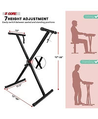 5 Core Keyboard Stand Piano Bench Combo Adjustable Key Board Stands 2" Padded Musician Chair Set