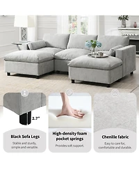 Clihome 86.5'' Chenille Modular Sectional Sofa with Storage Pockets, 5 Seat U Shaped Couch Set with Pillows,Free Combination