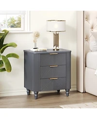 Flynama Elegant Modern Wooden Nightstand with Drawers Neutral Finish Bedside Table for Bedroom Living Room